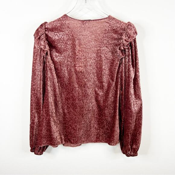 NWT Tanya Taylor Lucy Velvet Burnout Ruffle Blouse M Pink - Picture 3 of 7